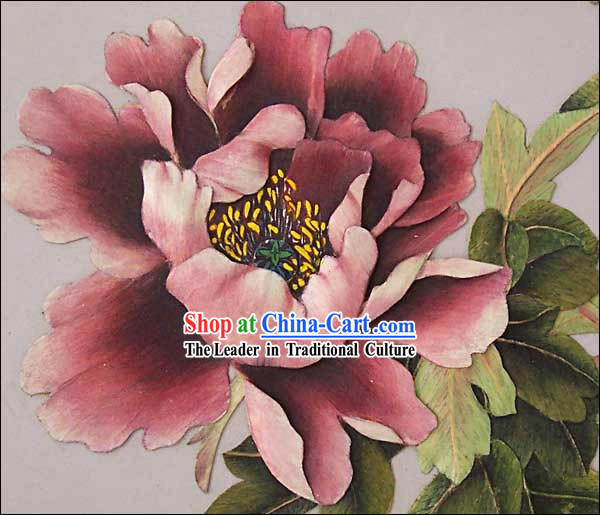 Chinese Classic Hand Carved Wood House Solid Decorative Painting-Peony