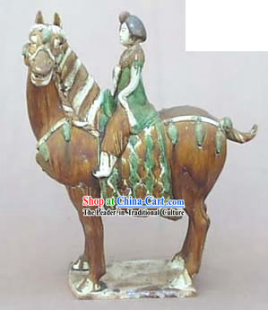 Chinese Classic Archaized Tang San Cai Statue-Tang Dynasty Riding Fat Woman