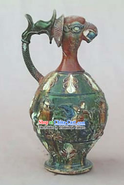 Chinese Classic Archaized Tang San Cai Statue-Phoenix Head Kettle