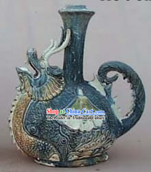 Chinese Classic Archaized Tang San Cai Statue-Dragon and Phoenix Kettle Pair