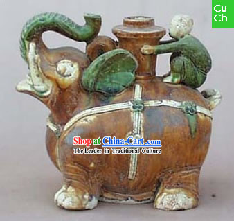Chinese Classic Archaized Tang San Cai Statue-Elephant Shaped Kettle