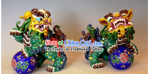 Chinese Cochin Ceramics-Lion Kings Playing with Ball