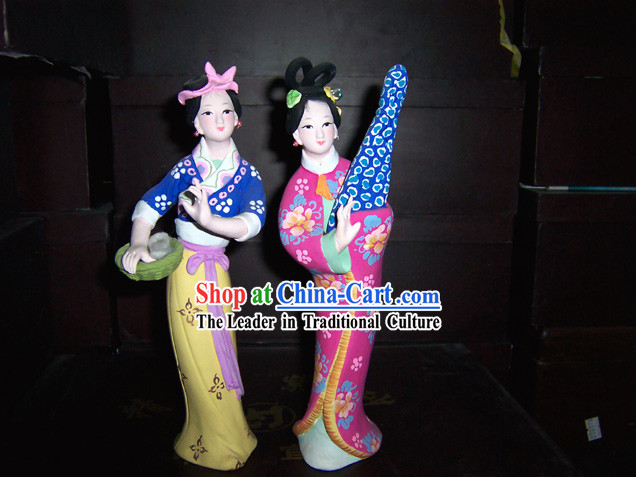 Hand Made Hui Shan Clay Figurine-Ancient Beauty Pair