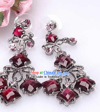 Red Purple Jewelry Inlaid Crystal Earrings