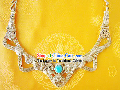Tibet Natural Silver Dragon Necklace