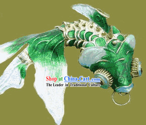 Chinese Cloisonne Lucky Koi Fish Key Ring