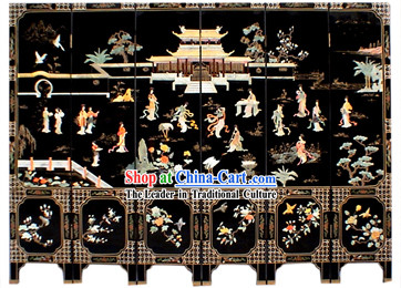 Chinese Hand Made Lacquer Ware Screen-Ancient Fairies