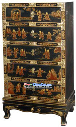 Chinese Palace Lacquer Ware Cabinet-Hundreds of Lucky Children