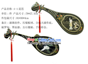 Chinese Palace Hanging Lacquer Ware Large Lute Mirror