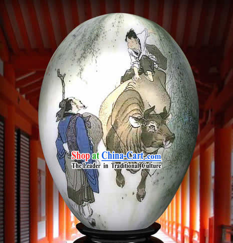 Chinese Wonders Hand Painted Colorful Egg-Cow Boy Guilding The Road