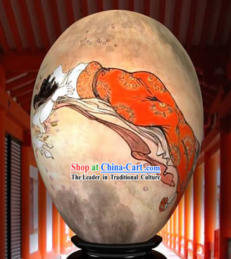 Chinese Wonder Hand Painted Colorful Egg-Ancient Lying Red Woman Painting