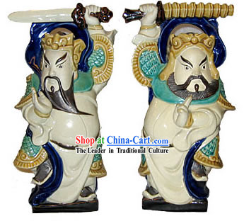 Chinese Hand Made Shi Wan Ceramics-Door God Pair