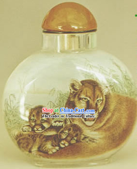 Snuff Bottles With Inside Painting Chinese Animal Series-Leopard Family