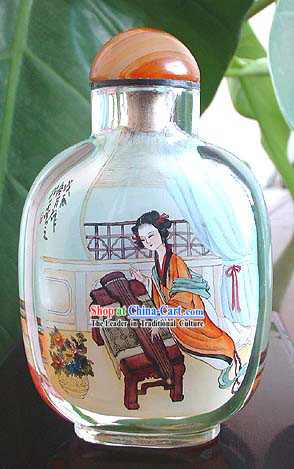 Snuff Bottles With Inside Painting Characters Series-Chinese Ancient Beauty Playing Zither
