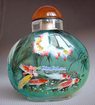 Snuff Bottles With Inside Painting Fishes Series-Lotus Fishes