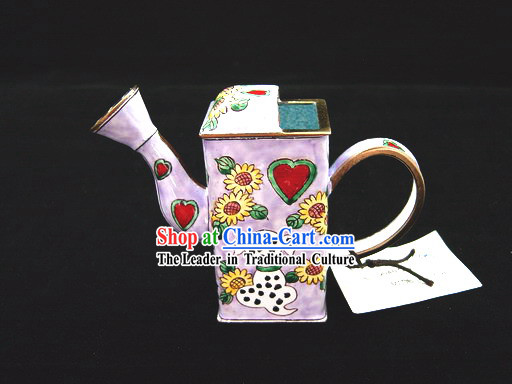 Chinese Hand Painted Enamel Watering Pot-Dalmatian and Sunflower