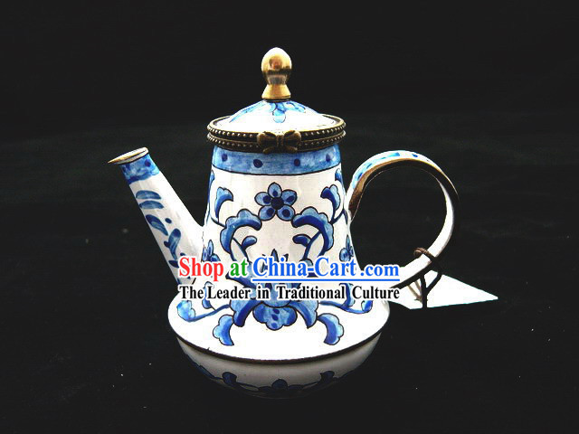 Chinese Traditional Hand Painted Enamel Kettle-Blue Flower