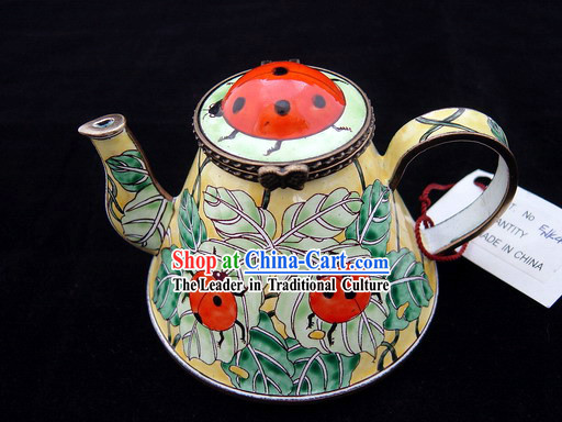 Chinese Hand Painted Enamel Kettle-Red Ladybird Beetle