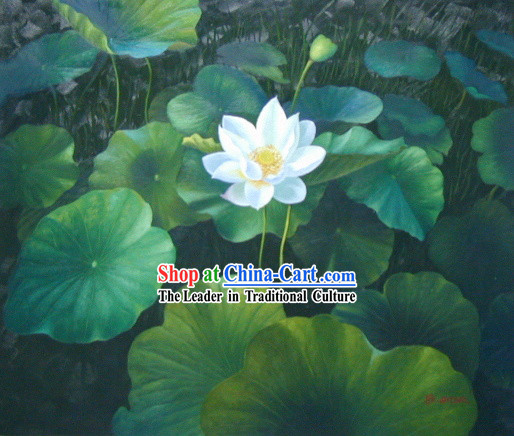 Chinese Classic Oil Painting-Pure White Lotus