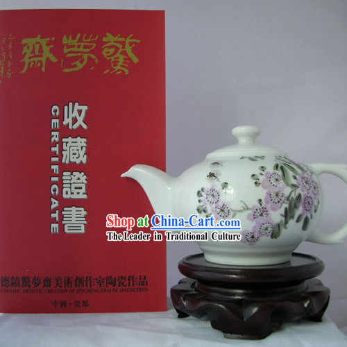 Chinese Jingde Town Ceramics Teapot-Purple Flower