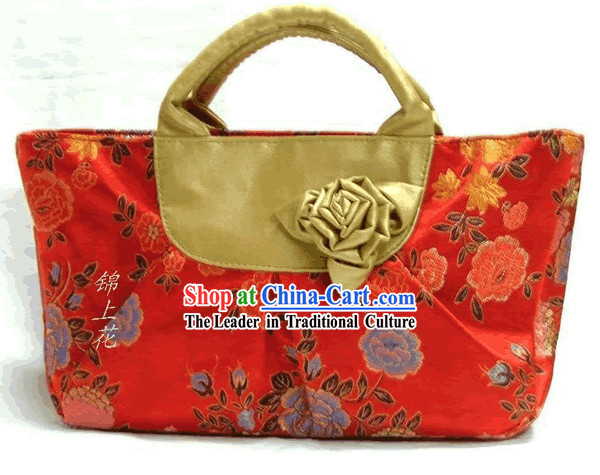 Chinese Silk Brocade Rose Carrying Bag