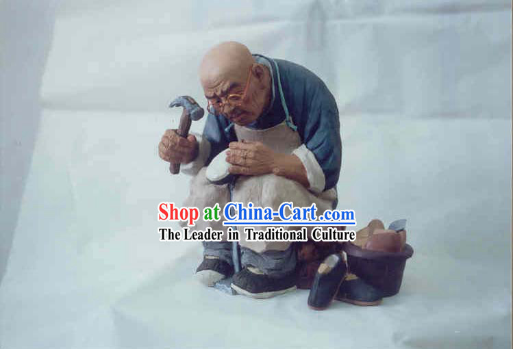 Chinese Hand Painted Sculpture Art of Clay Figurine Zhang-Shoe Maker