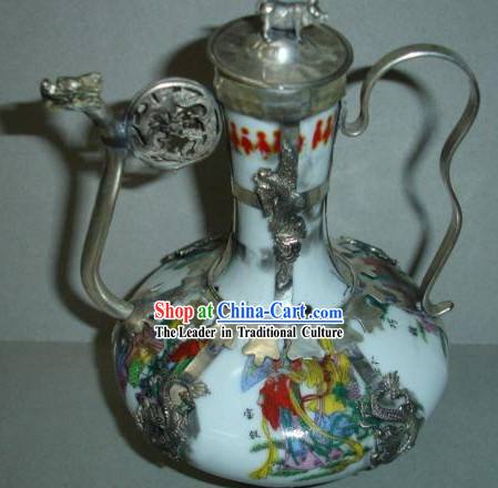 Chinese Ancient Emperors Silver and Jade Kettle