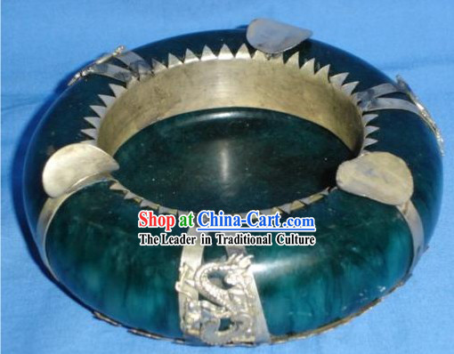 Chinese Ancient Style Green Jade and Silver Ashtray