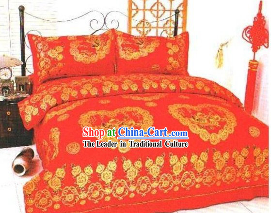 Chinese Classical Cotton Wedding Bed Sheet Set_Four Pieces_-Love