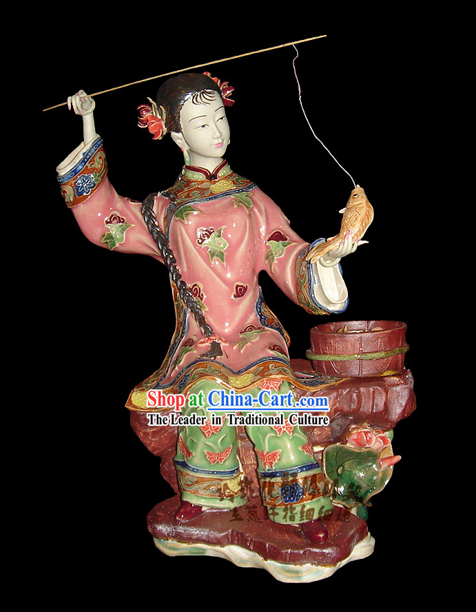 Chinese Stunning Porcelain Collectibles-Ancient Fishing Woman