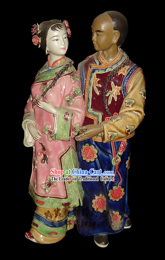 Chinese Stunning Colourful Porcelain Collectibles-Ancient Couple In Love