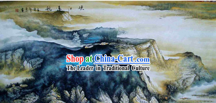 Large Traditional Chinese Painting by Shi Yiren-Sailing