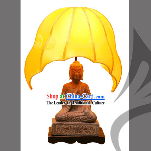 Chinese Hand Carved Stone Buddha Lamp-Fo_Fu_