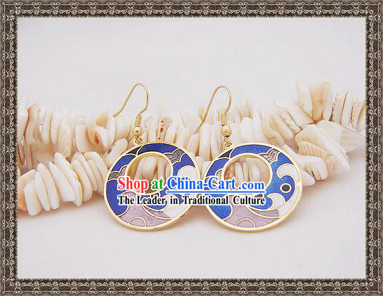 Chinese Classic Cloisonne Earrings-Blue Spray