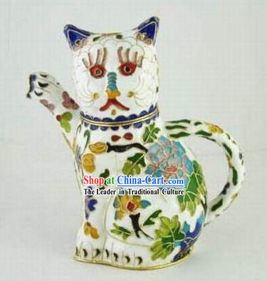 Chinese Traditional Closionne Kettle-Attracting Money White Cat