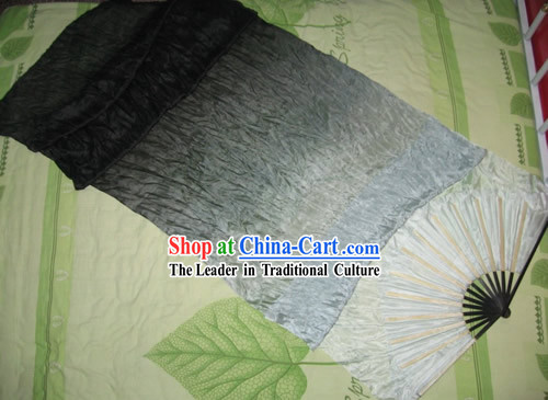 Supreme Bamboo Handle Chinese Traditional Silk Dance Fan _black to white color transition_