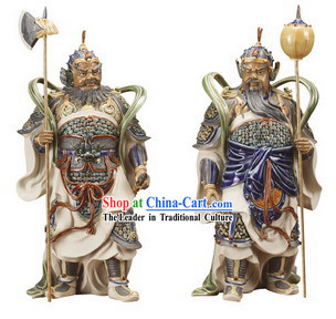 Chinese Classical Shiwan Statues-Door God Pair _2 Statues Set_