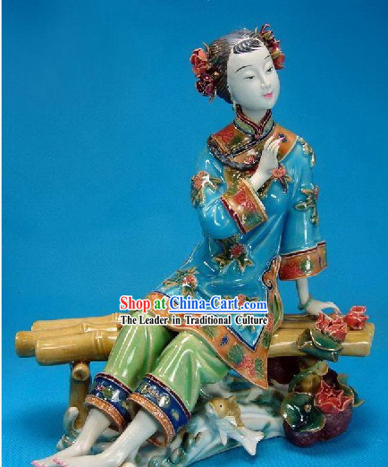 Chinese Classical Shiwan Statue - Ancient Lady Besides the Water