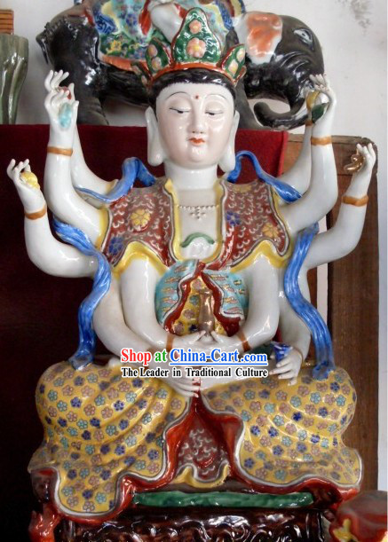 Chinese Traditional Handmade Buddha Ceramics Statue