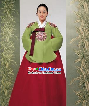 Korean Classic 100_ Handmade Embroidery Korean Hanbok Tang Dress-Dragon Beauty