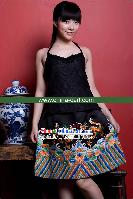 Supreme Chinese Traditional Mandarin Hand Embroidered Dragons Silk Cheongsam _Qipao_