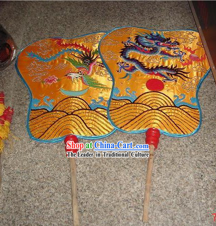Chinese Traditional Handmade Palace Day and Night Fans Pair