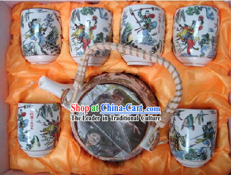 Chinese Classic Jing De Zhen Ceramic Martial Arts 7 Pieces Set Tableware