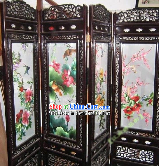 Supreme Chinese Hands Embroidered Four Seasons Folding Screen