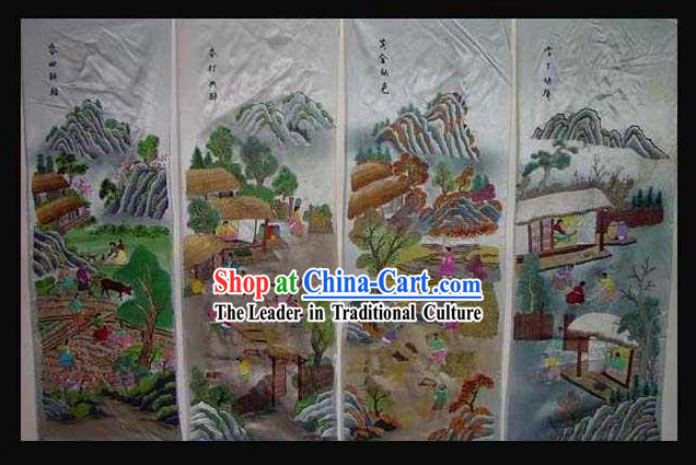 Supreme Chinese Hands Embroidered Collectible Handicraft - People of Four Seasons _four pieces set_