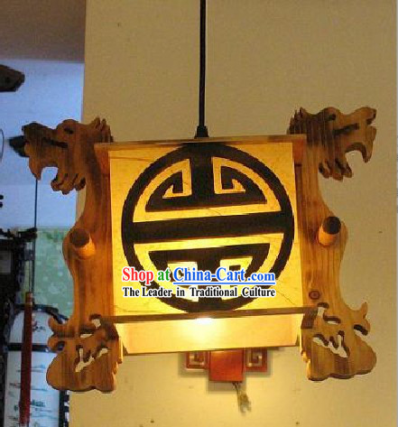 Chinese Traditional Hand Carved Double Dragons Parchment Ceiling Lantern