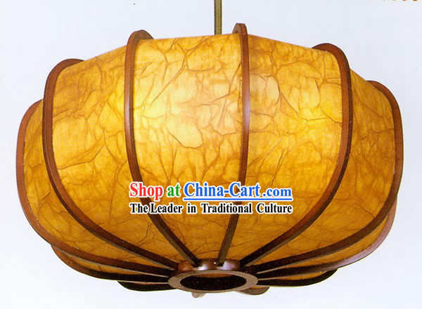 25 Inches Large Chinese Traditional Hand Made Pumpkin Shape Sheepskin Wooden Ceiling Lantern