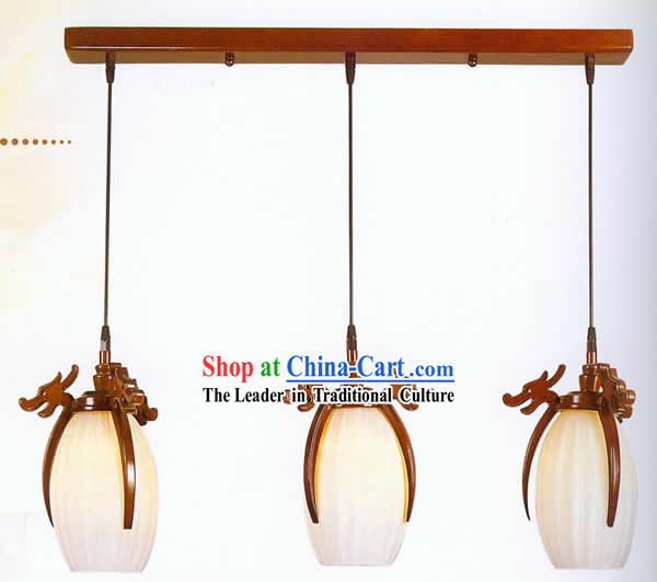 Chinese Traditional Hand Carved Three Dragons Wooden Hanging Lantern