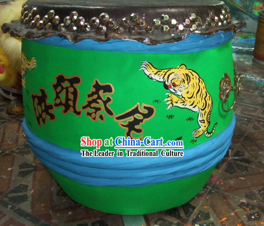 Supreme Chinese Luminous Large Hand Painted Kung Fu Tiger Wooden and Cowhide Drum _glow in dark_