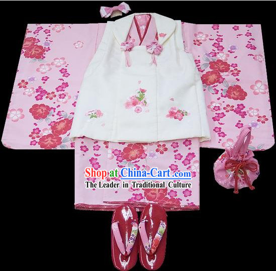 Supreme Traditional Japanese Kimono 7 Pieces Full Set for Three Years Girl